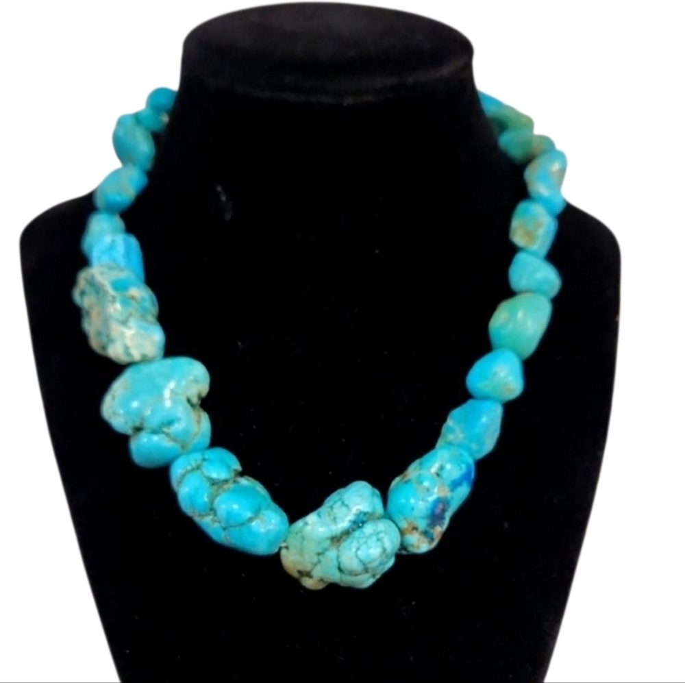 Atterri Natural Blue Turquoise Stone 16 Statement Necklace 75$